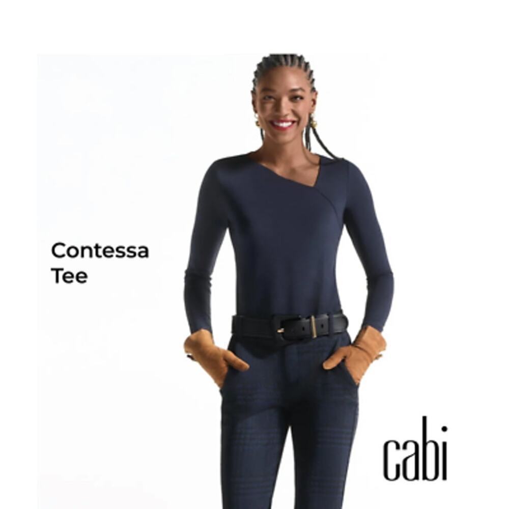 Cabi womens Contessa long sleeve navy blue shirt assymetric collar medium WT315